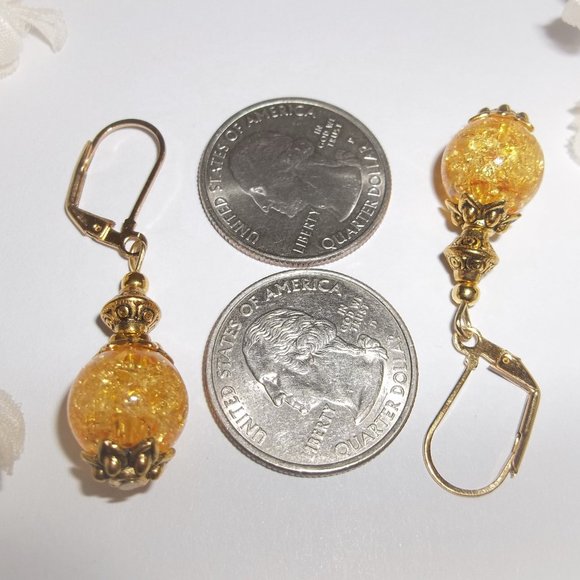 Yellow & Gold Beaded Handmade Earring Set Fashion Jewelry Gift Idea for Her 6704 - Picture 3 of 8